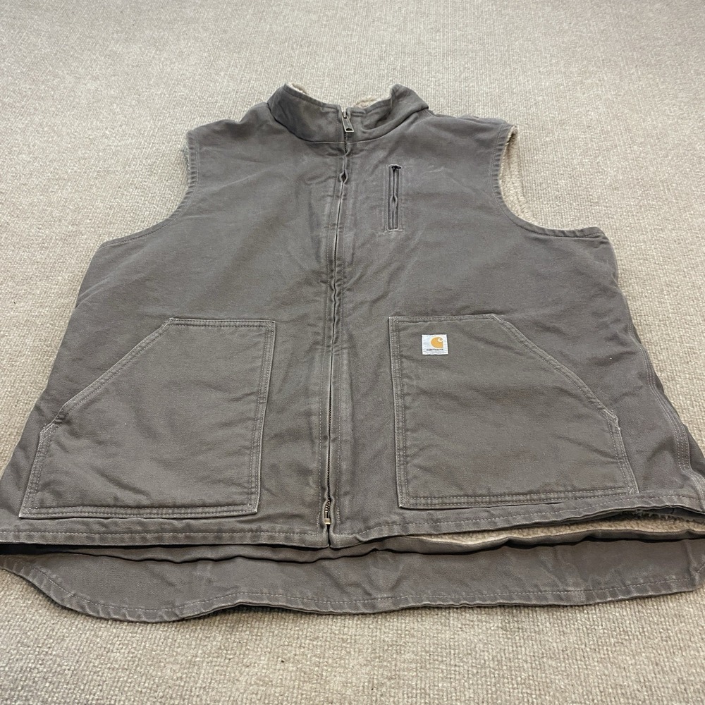 Carhartt Vest WV001 Womens XXL 20 Gray Sherpa Lined Duck Canvas Full Zip